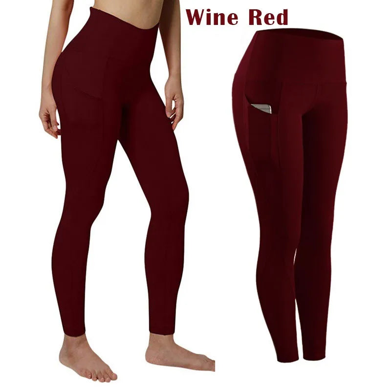 High Waist Elastic Women Yoga Leggings Tummy Control Booty Pocket Gym Compression