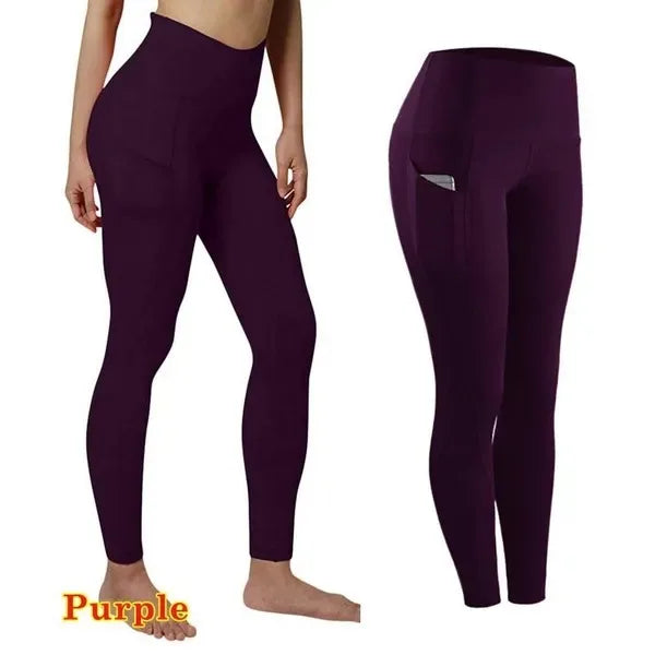 High Waist Elastic Women Yoga Leggings Tummy Control Booty Pocket Gym Compression