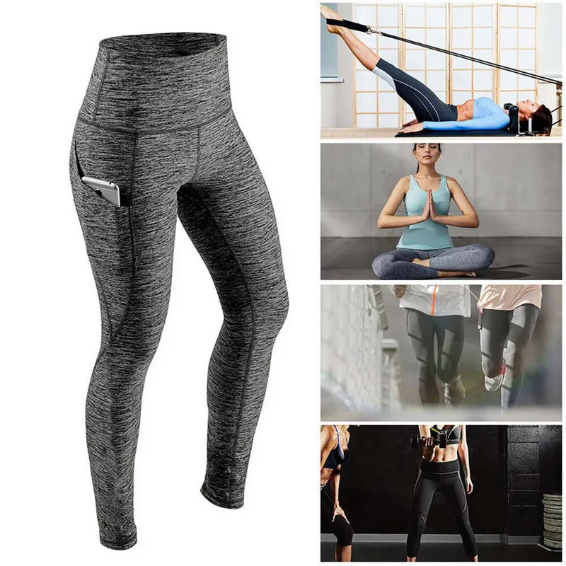 High Waist Elastic Women Yoga Leggings Tummy Control Booty Pocket Gym Compression