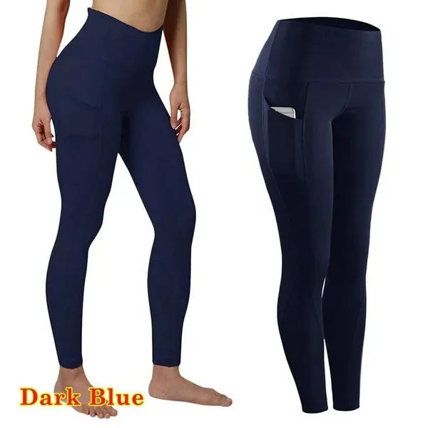 High Waist Elastic Women Yoga Leggings Tummy Control Booty Pocket Gym Compression