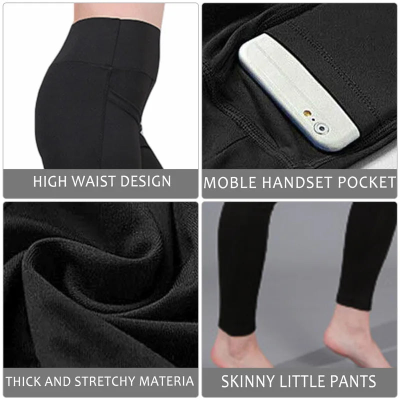 High Waist Elastic Women Yoga Leggings Tummy Control Booty Pocket Gym Compression