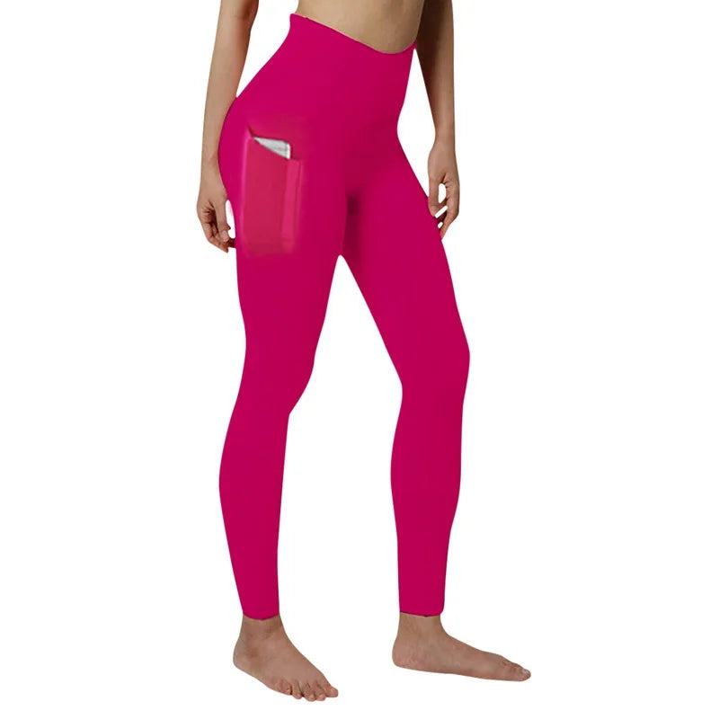 High Waist Elastic Women Yoga Leggings Tummy Control Booty Pocket Gym Compression