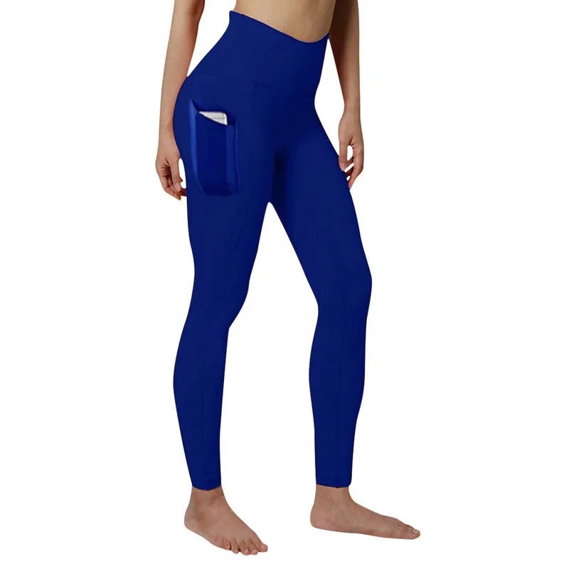High Waist Elastic Women Yoga Leggings Tummy Control Booty Pocket Gym Compression