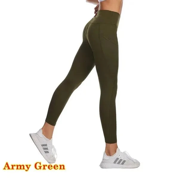 High Waist Elastic Women Yoga Leggings Tummy Control Booty Pocket Gym Compression