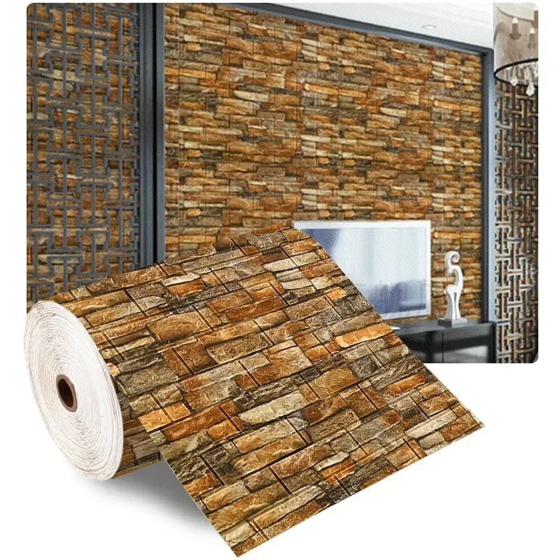 "70cmx1/5/10m 3D Self-Adhesive Foam Brick Wallpaper - Waterproof Wall Sticker"