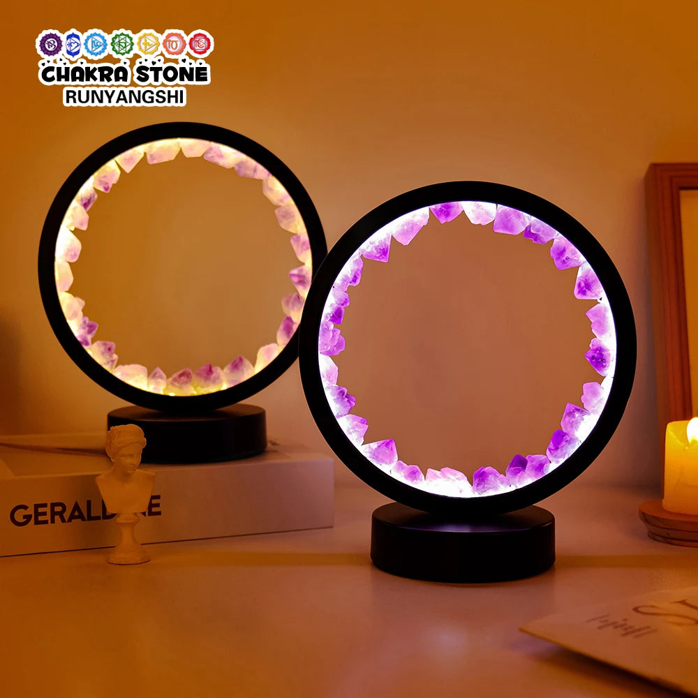 LED Crystal Lamp – Amethyst Healing Stone Room Decor with Electric Fan Feature