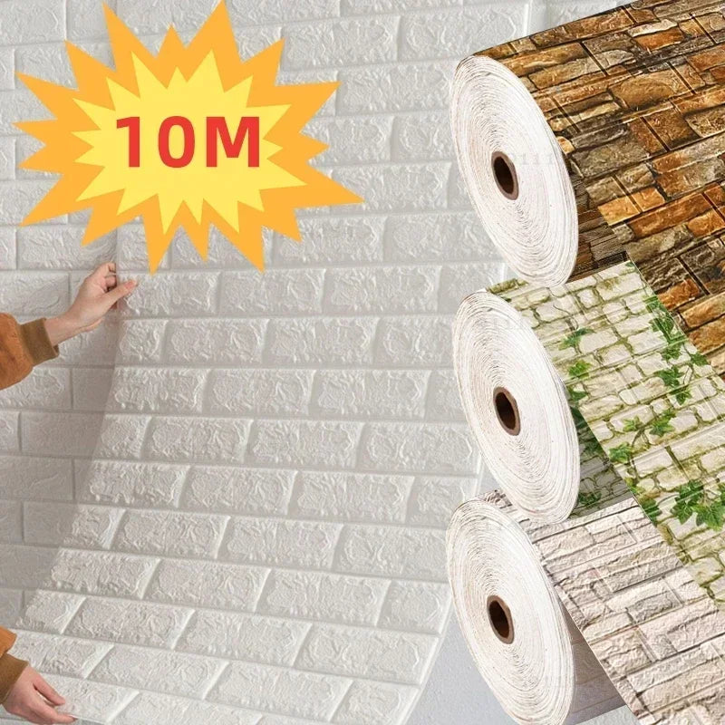 "70cmx1/5/10m 3D Self-Adhesive Foam Brick Wallpaper - Waterproof Wall Sticker"