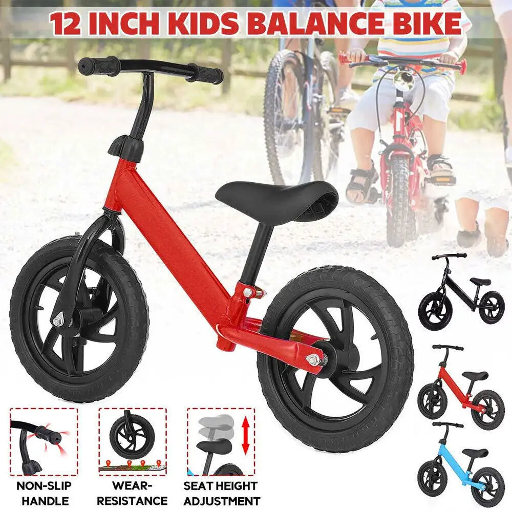12" Kids Balance Bike with Foam Wheels – No Pedals, Outdoor Baby Training Toy
