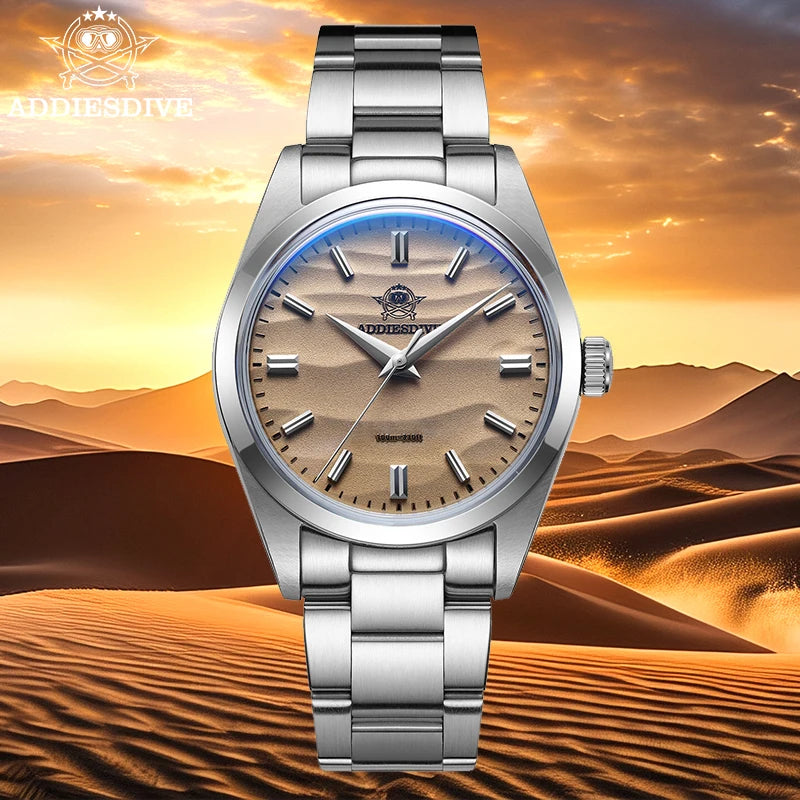 Men's Sand Dial Quartz Watch 36mm 100m Waterproof 316L Steel AR Coated Dome Glass
