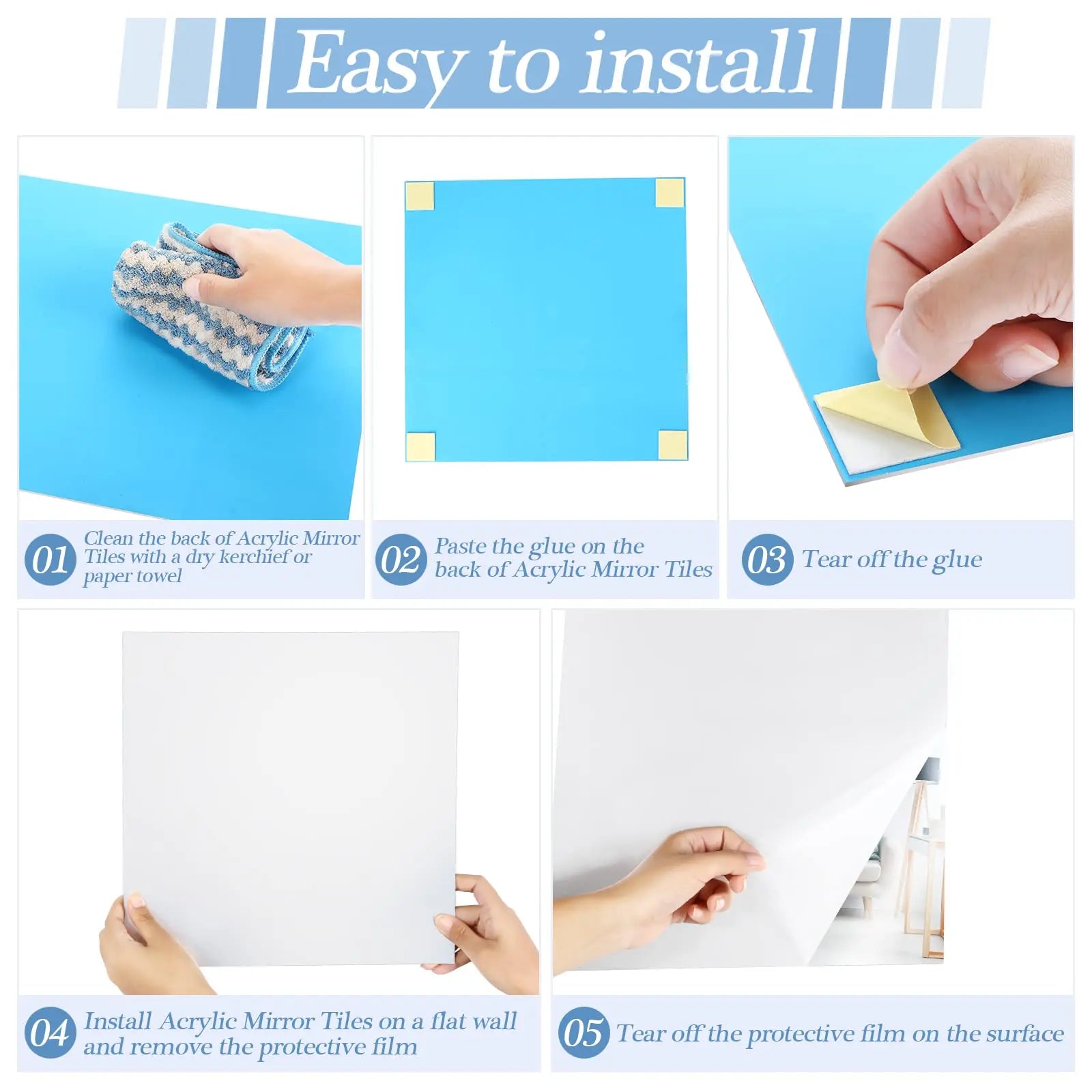4PCs 3D Self-Adhesive Acrylic Mirror Wall Stickers -Flexible DIY Decor,2mm Thick