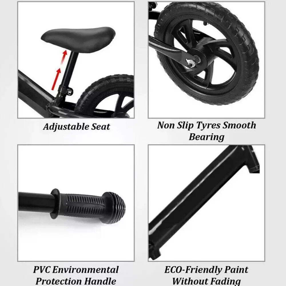 12" Kids Balance Bike with Foam Wheels – No Pedals, Outdoor Baby Training Toy