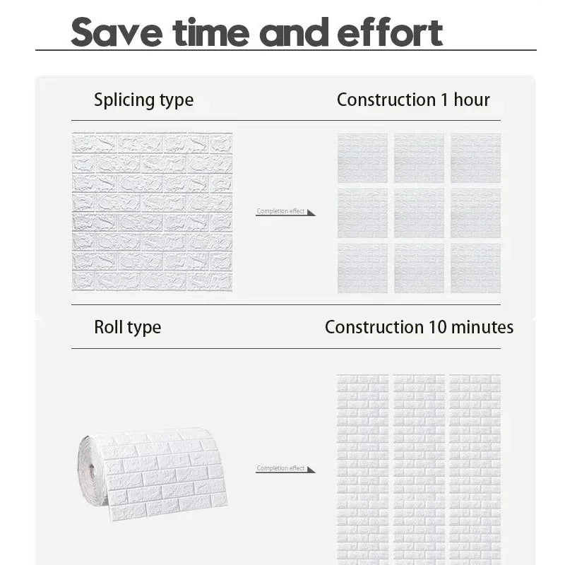 "70cmx1/5/10m 3D Self-Adhesive Foam Brick Wallpaper - Waterproof Wall Sticker"