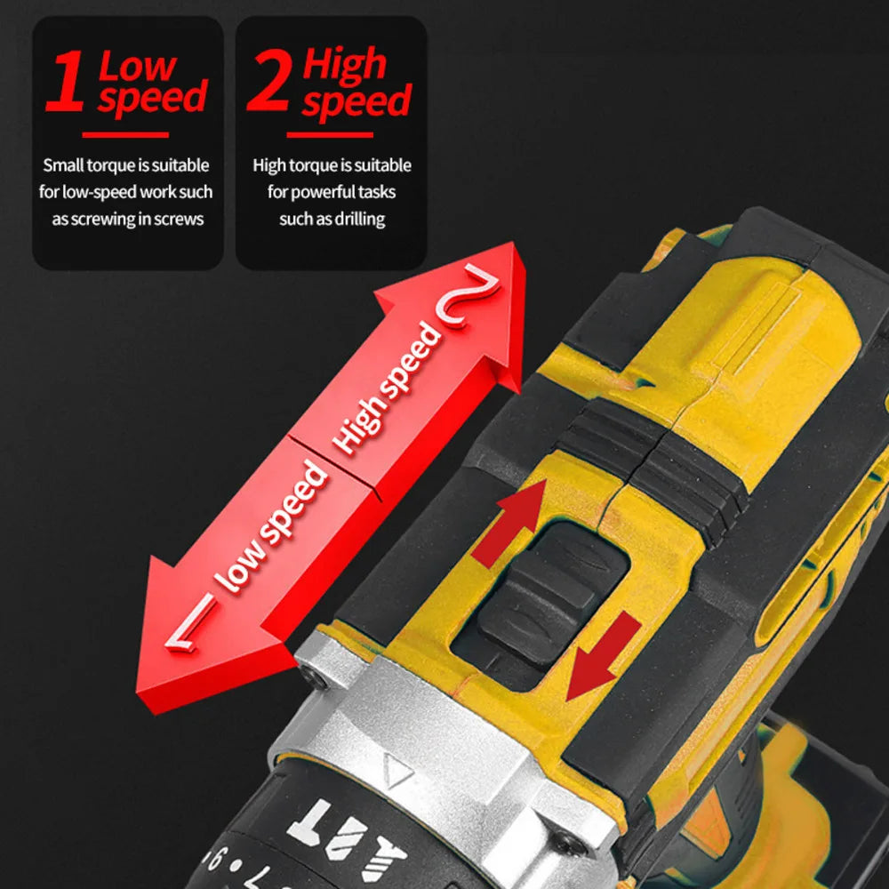21V Cordless Handheld Impact Drill Electric Screwdriver Driver Power Tool Set with 2 Batteries