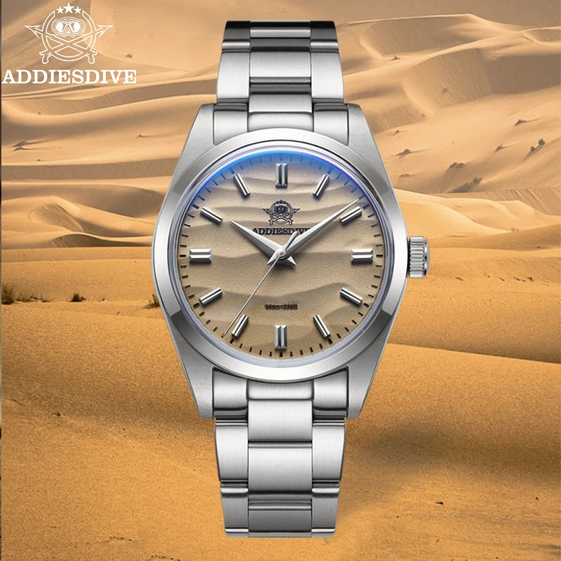 Men's Sand Dial Quartz Watch 36mm 100m Waterproof 316L Steel AR Coated Dome Glass