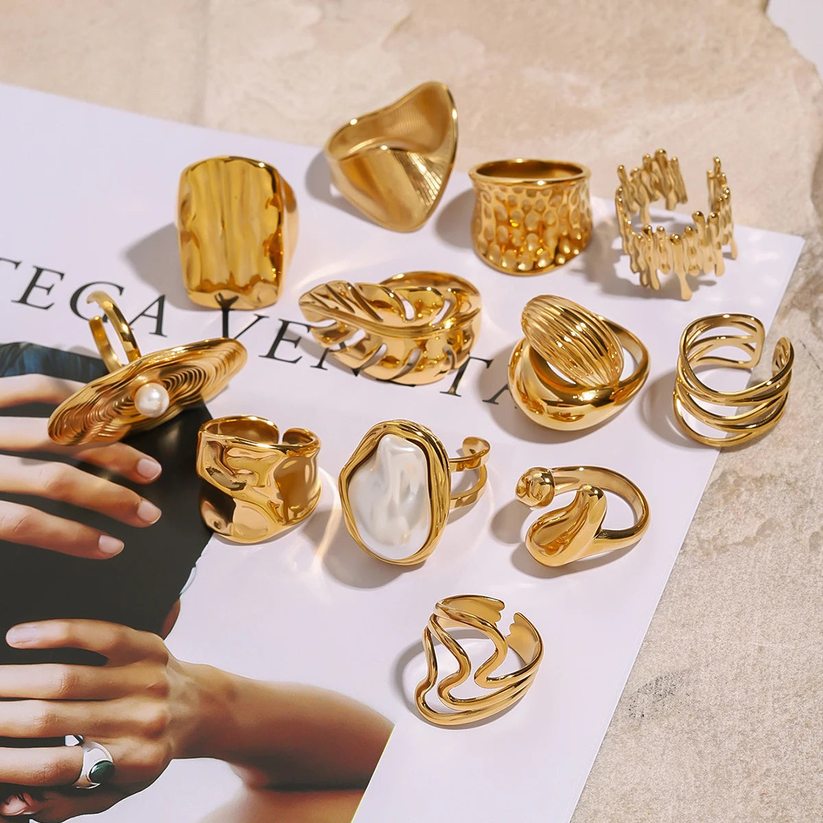 Uworld Fashion Pearl Leaf Adjustable Gold Ring Women's Jewelry Gift For Her