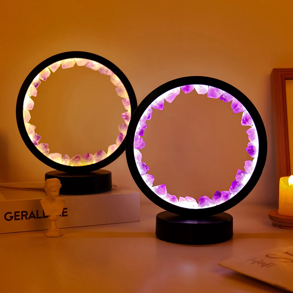 LED Crystal Lamp – Amethyst Healing Stone Room Decor with Electric Fan Feature