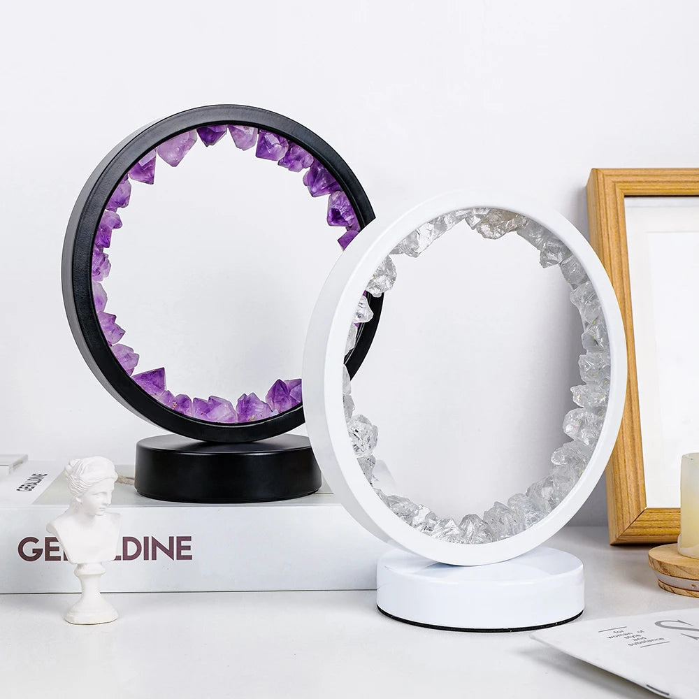 LED Crystal Lamp – Amethyst Healing Stone Room Decor with Electric Fan Feature