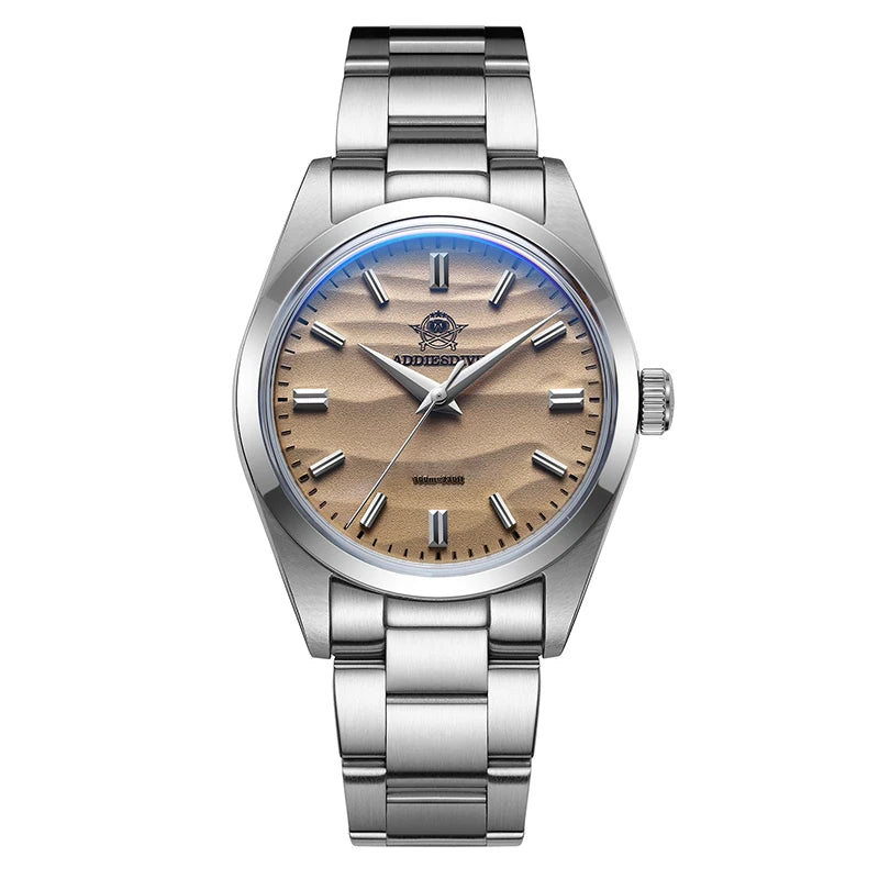 Men's Sand Dial Quartz Watch 36mm 100m Waterproof 316L Steel AR Coated Dome Glass