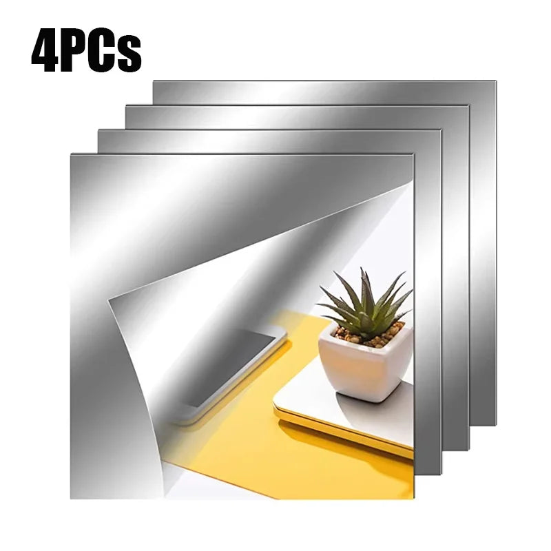 4PCs 3D Self-Adhesive Acrylic Mirror Wall Stickers -Flexible DIY Decor,2mm Thick