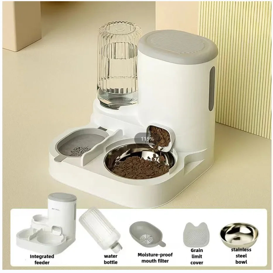 Automatic Cat&Dog Feeder with Water Dispenser–Integrated Pet Food & Water Bowl
