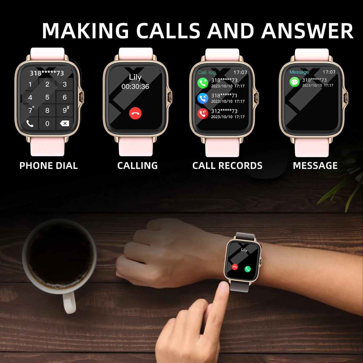 Waterproof Smart Watch with Call,Sleep Monitor,Sports Tracker for iPhone Android