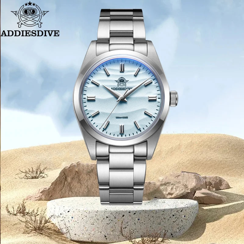 Men's Sand Dial Quartz Watch 36mm 100m Waterproof 316L Steel AR Coated Dome Glass