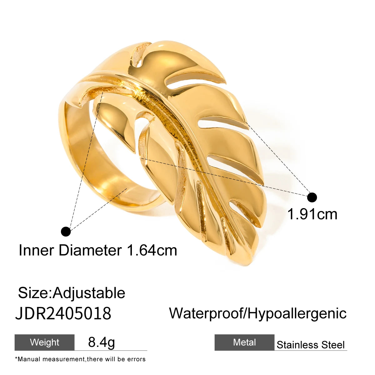 Uworld Fashion Pearl Leaf Adjustable Gold Ring Women's Jewelry Gift For Her