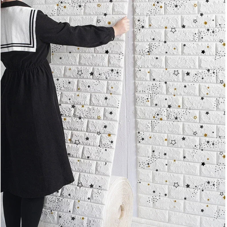 "70cmx1/5/10m 3D Self-Adhesive Foam Brick Wallpaper - Waterproof Wall Sticker"