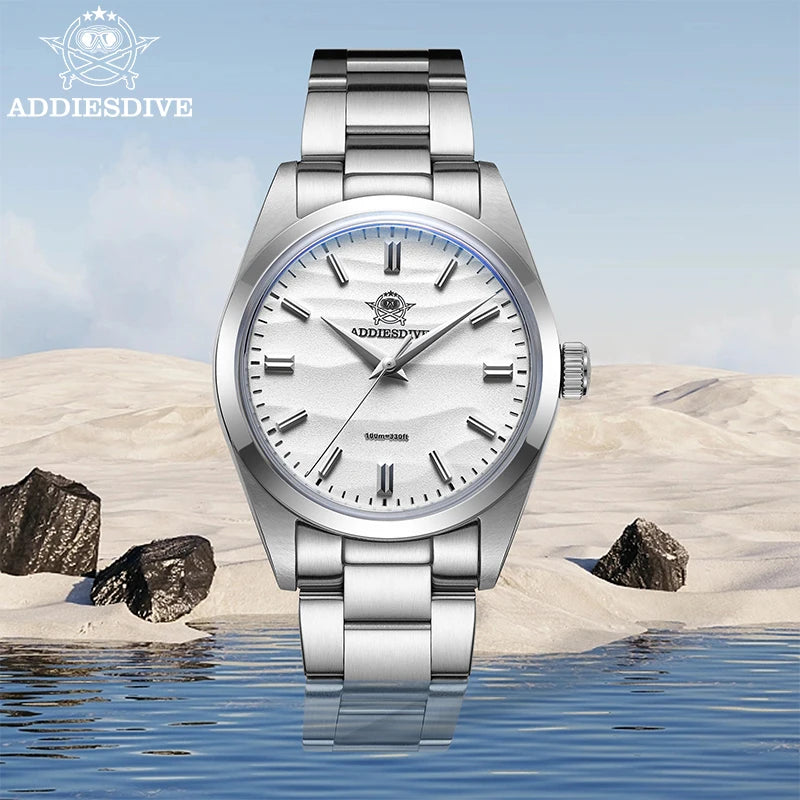 Men's Sand Dial Quartz Watch 36mm 100m Waterproof 316L Steel AR Coated Dome Glass