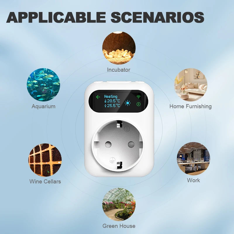 WiFi Thermostat Socket 16A Plug – Remote Temp Control, Timer, Heating/Cooling