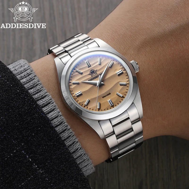 Men's Sand Dial Quartz Watch 36mm 100m Waterproof 316L Steel AR Coated Dome Glass