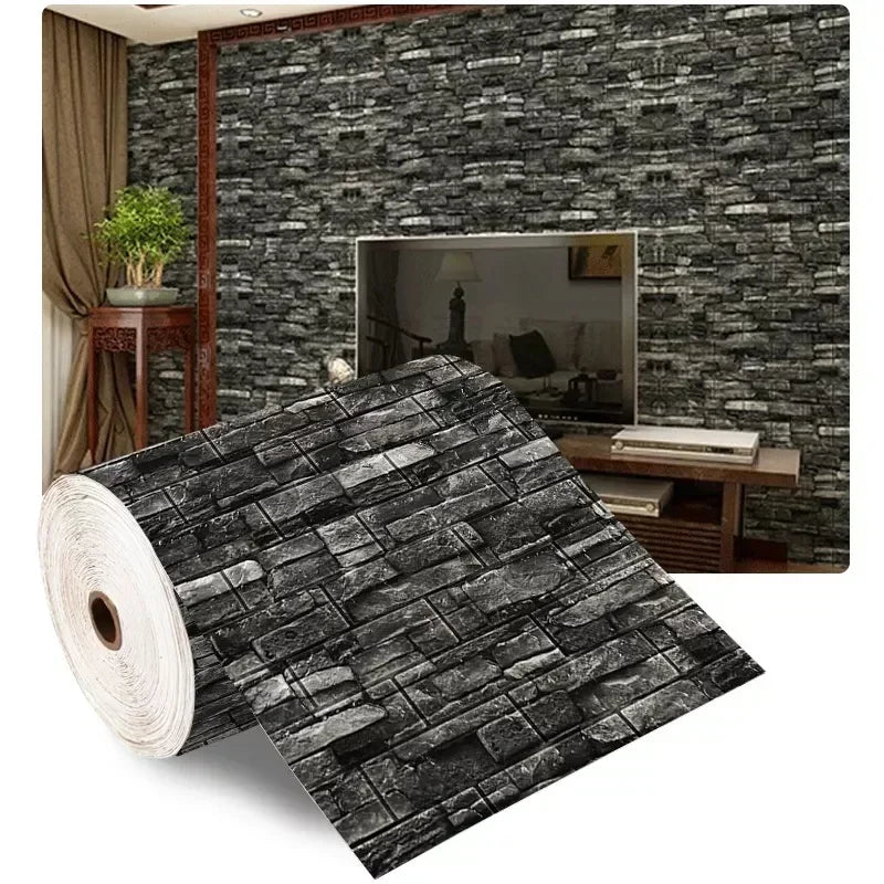 "70cmx1/5/10m 3D Self-Adhesive Foam Brick Wallpaper - Waterproof Wall Sticker"