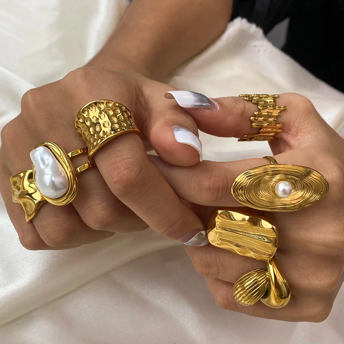 Uworld Fashion Pearl Leaf Adjustable Gold Ring Women's Jewelry Gift For Her