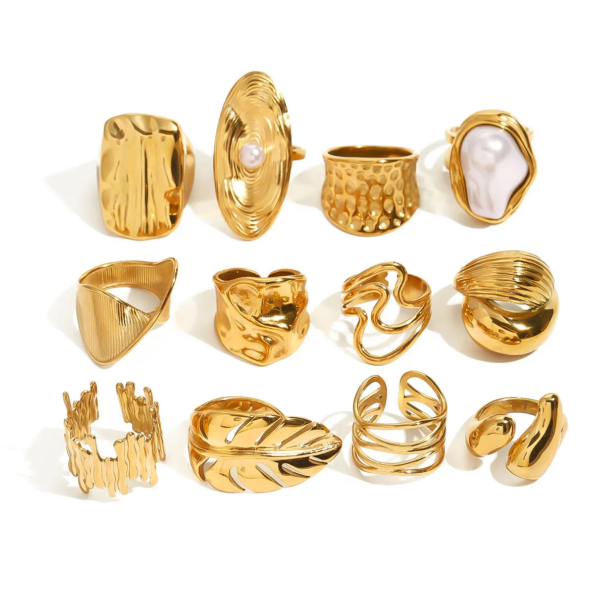 Uworld Fashion Pearl Leaf Adjustable Gold Ring Women's Jewelry Gift For Her