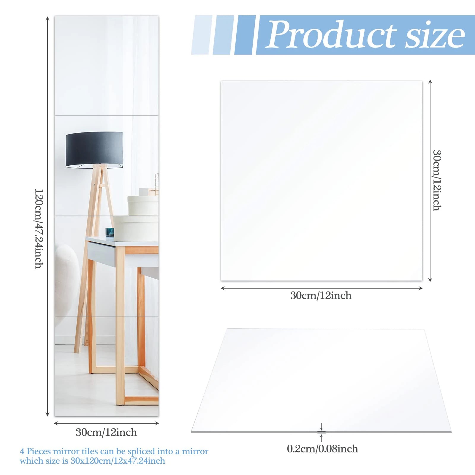 4PCs 3D Self-Adhesive Acrylic Mirror Wall Stickers -Flexible DIY Decor,2mm Thick