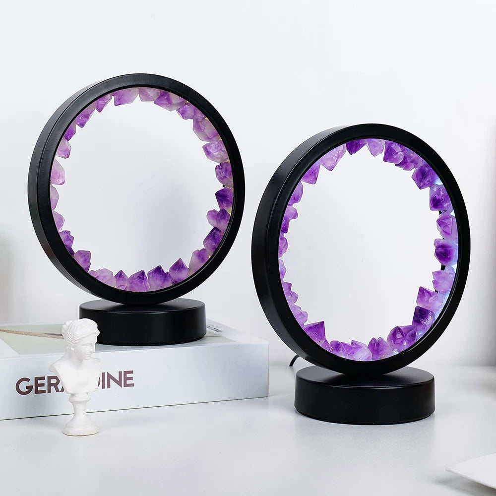 LED Crystal Lamp – Amethyst Healing Stone Room Decor with Electric Fan Feature