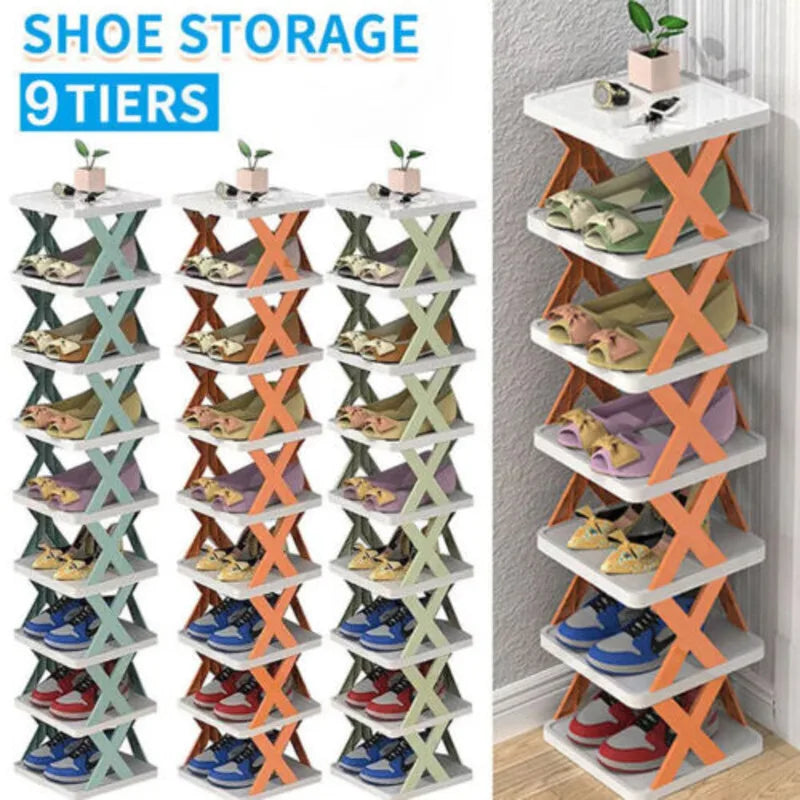 9Tiers Rack Narrow Stckable Free Standing DIY Shoe Storage Tall Organizer~