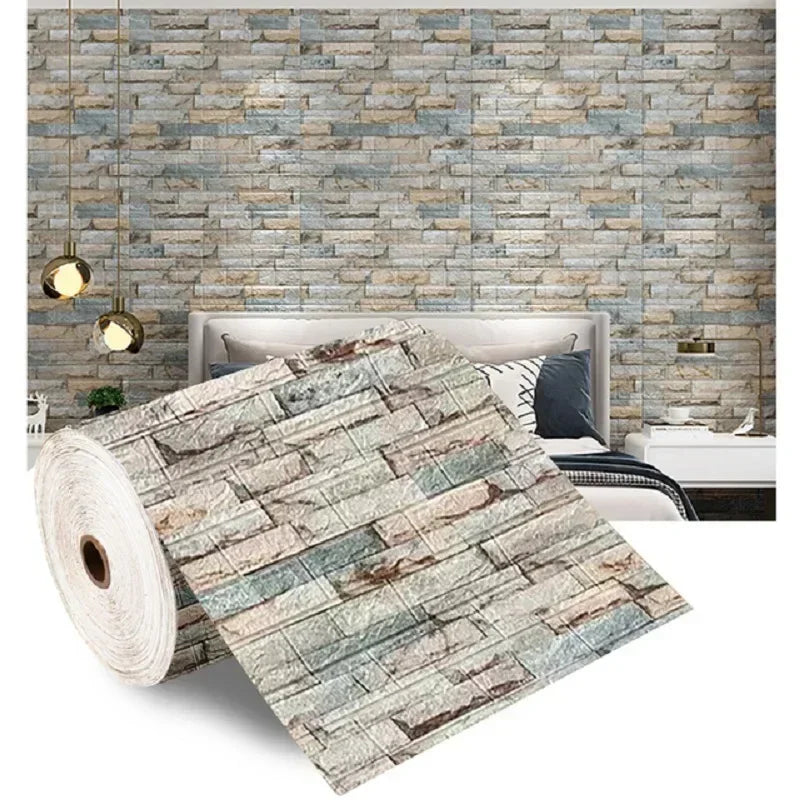 "70cmx1/5/10m 3D Self-Adhesive Foam Brick Wallpaper - Waterproof Wall Sticker"