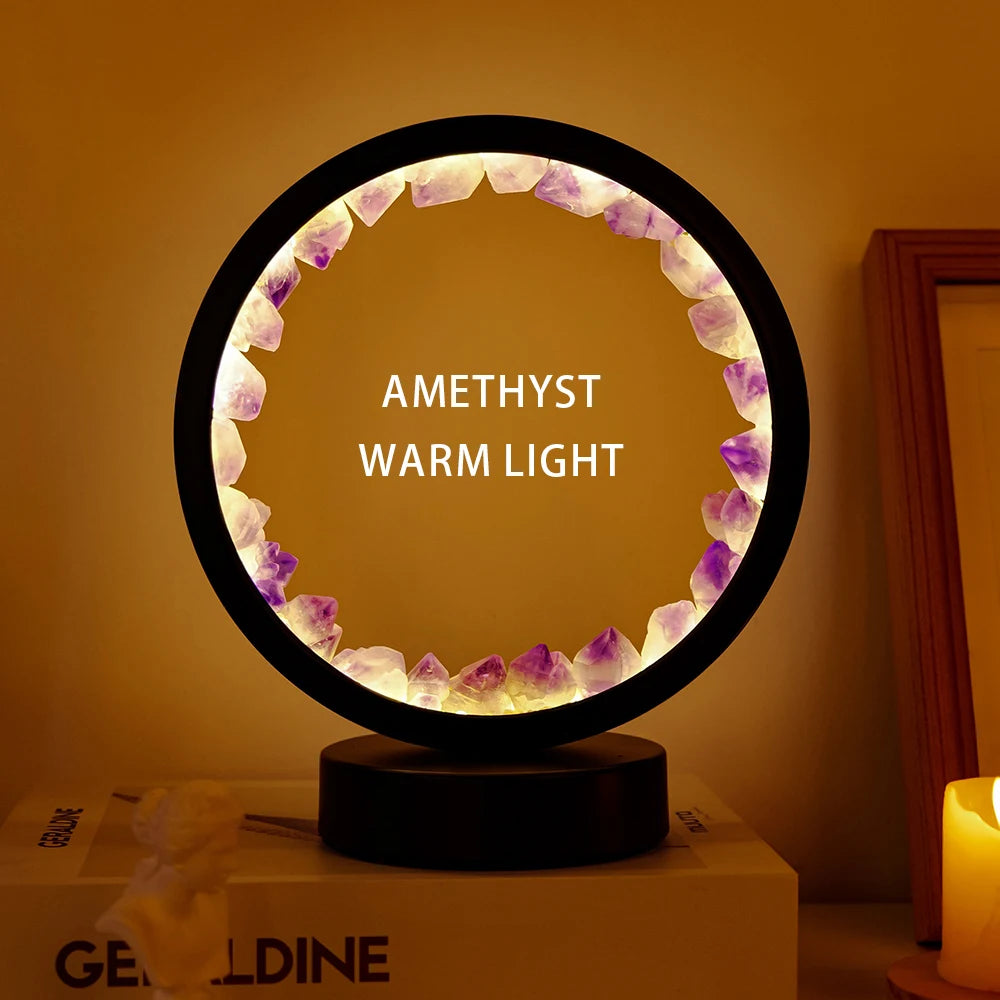 LED Crystal Lamp – Amethyst Healing Stone Room Decor with Electric Fan Feature