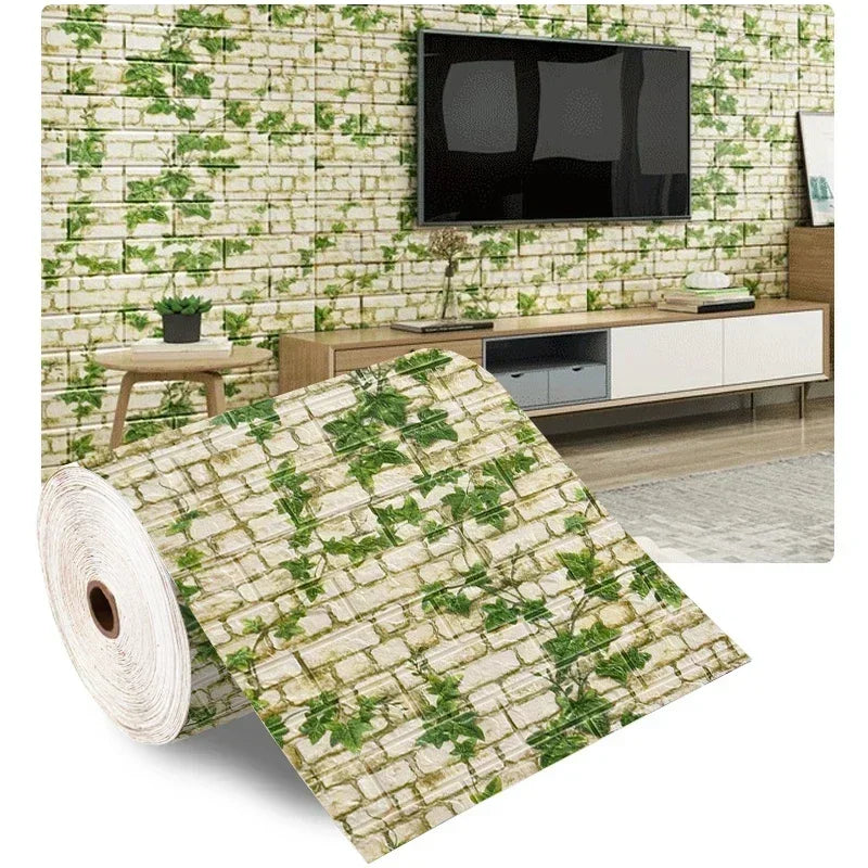 "70cmx1/5/10m 3D Self-Adhesive Foam Brick Wallpaper - Waterproof Wall Sticker"