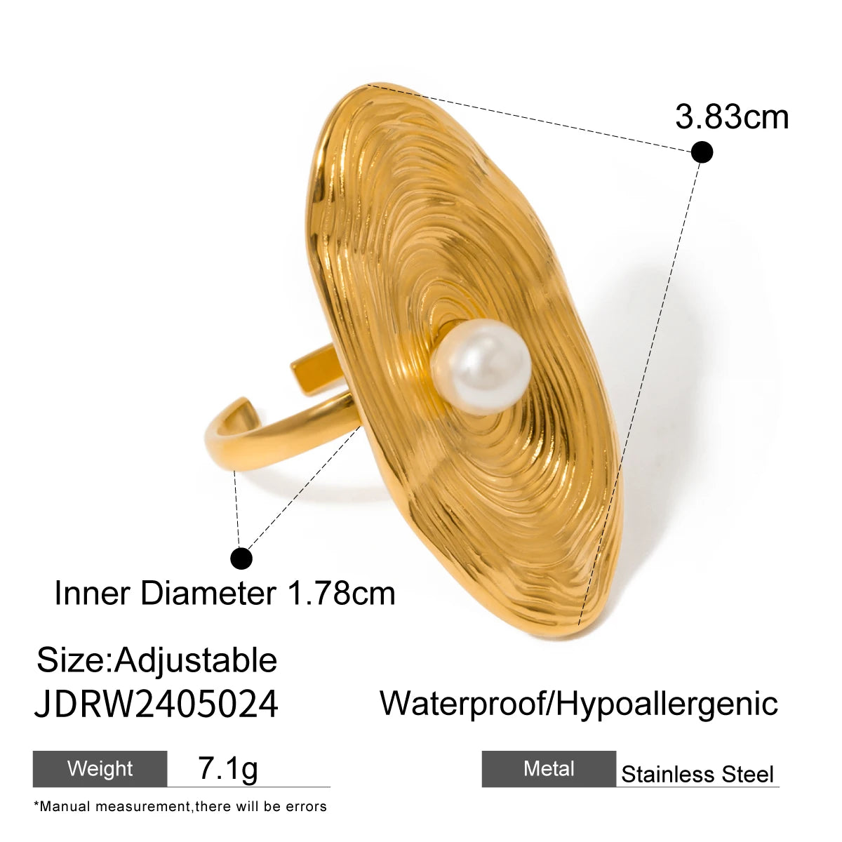 Uworld Fashion Pearl Leaf Adjustable Gold Ring Women's Jewelry Gift For Her