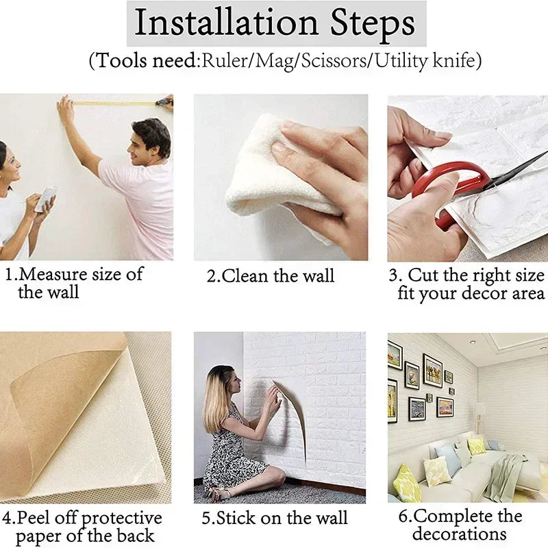"70cmx1/5/10m 3D Self-Adhesive Foam Brick Wallpaper - Waterproof Wall Sticker"