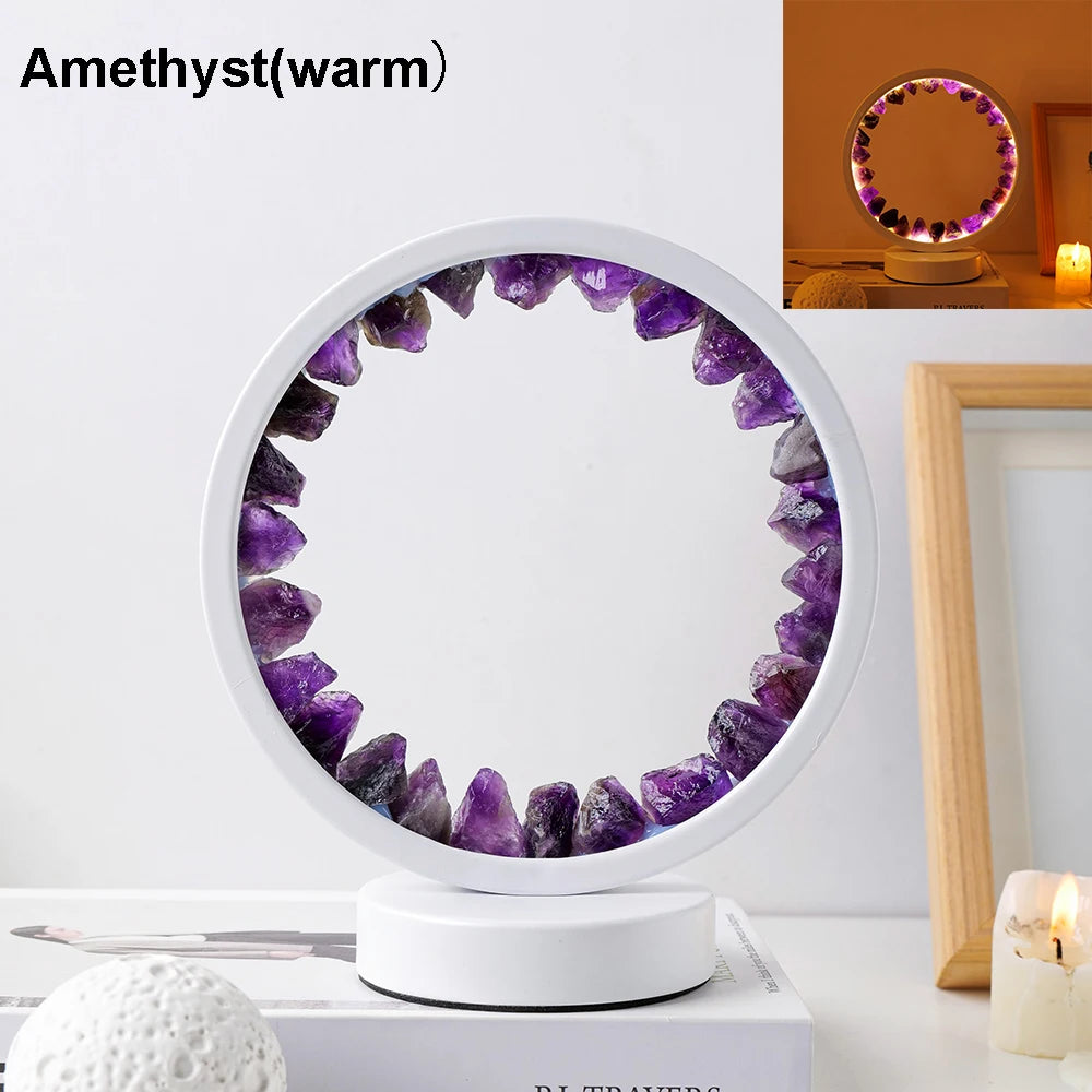LED Crystal Lamp – Amethyst Healing Stone Room Decor with Electric Fan Feature