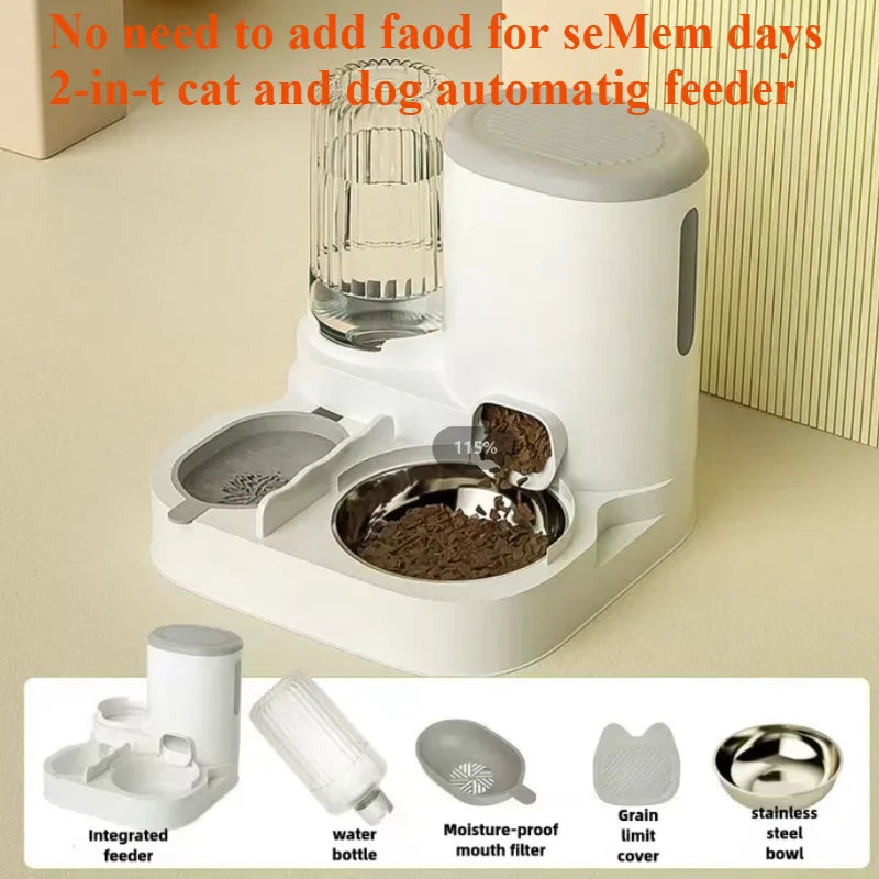 Automatic Cat&Dog Feeder with Water Dispenser–Integrated Pet Food & Water Bowl