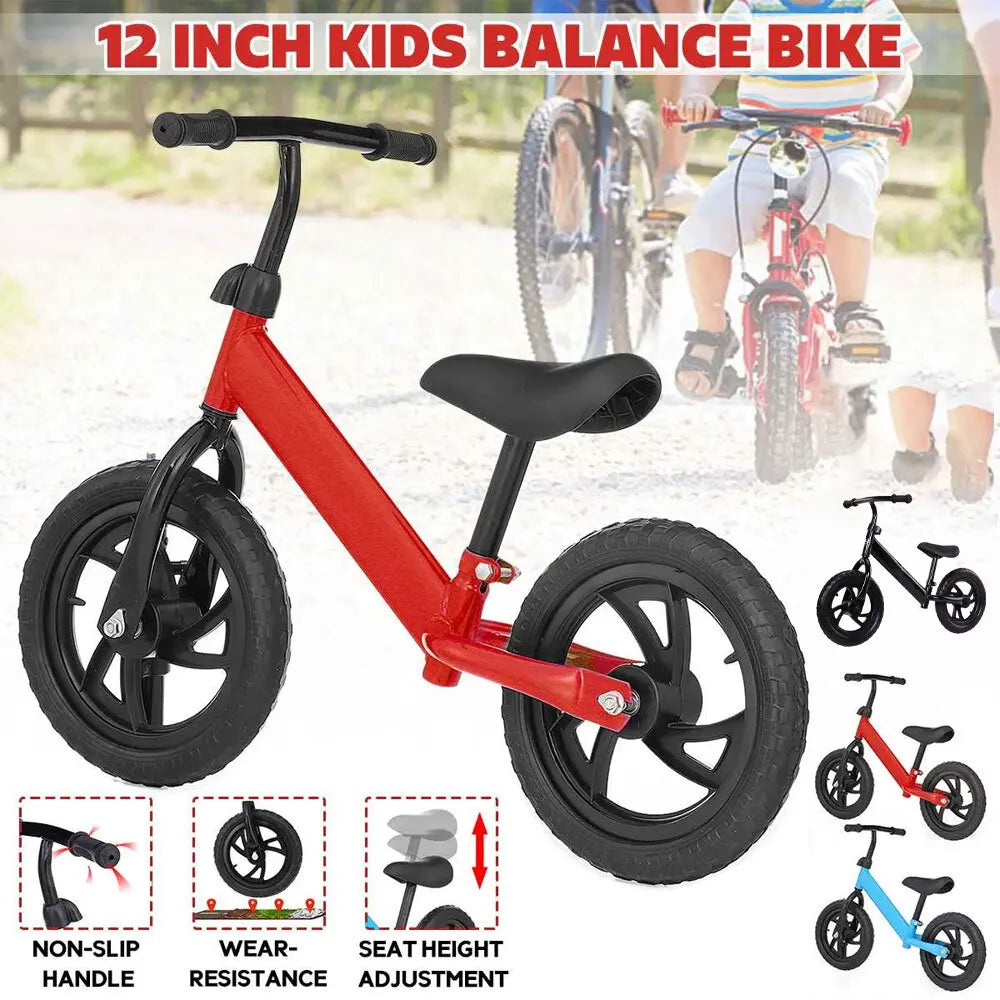 12" Kids Balance Bike with Foam Wheels – No Pedals, Outdoor Baby Training Toy