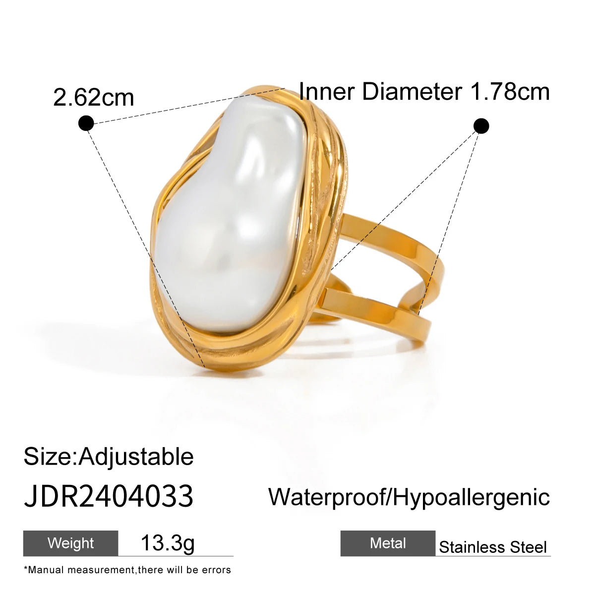 Uworld Fashion Pearl Leaf Adjustable Gold Ring Women's Jewelry Gift For Her