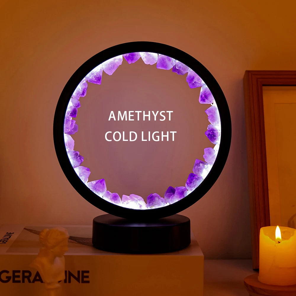 LED Crystal Lamp – Amethyst Healing Stone Room Decor with Electric Fan Feature