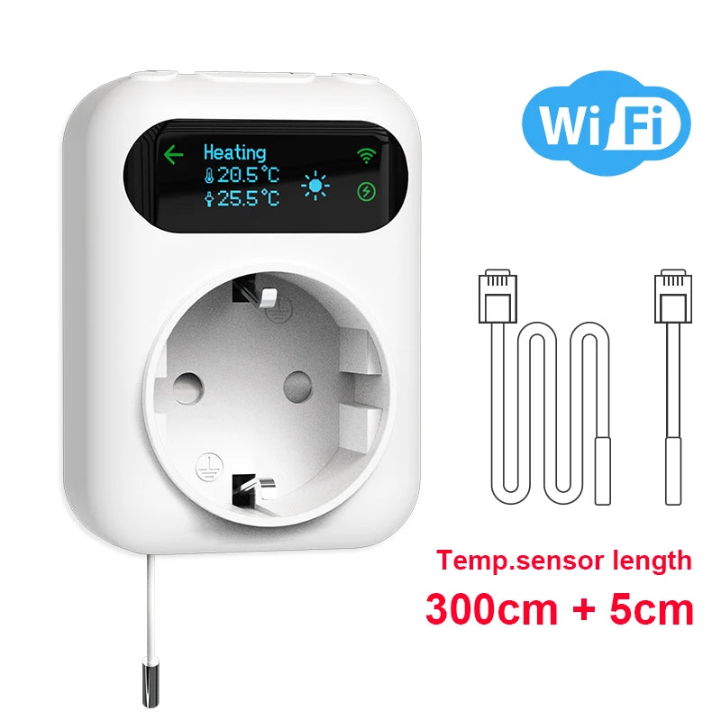 WiFi Thermostat Socket 16A Plug – Remote Temp Control, Timer, Heating/Cooling