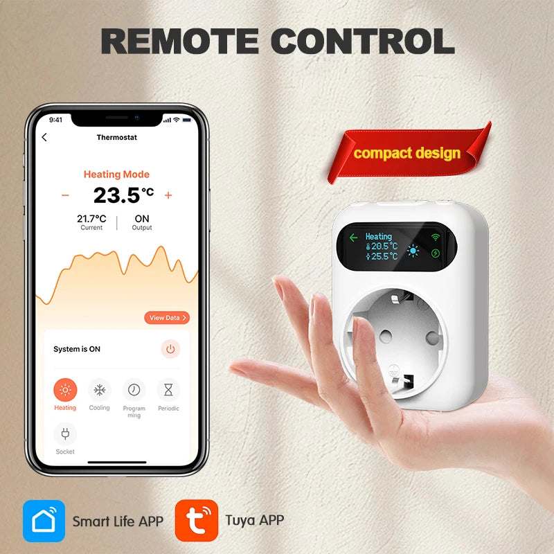 WiFi Thermostat Socket 16A Plug – Remote Temp Control, Timer, Heating/Cooling